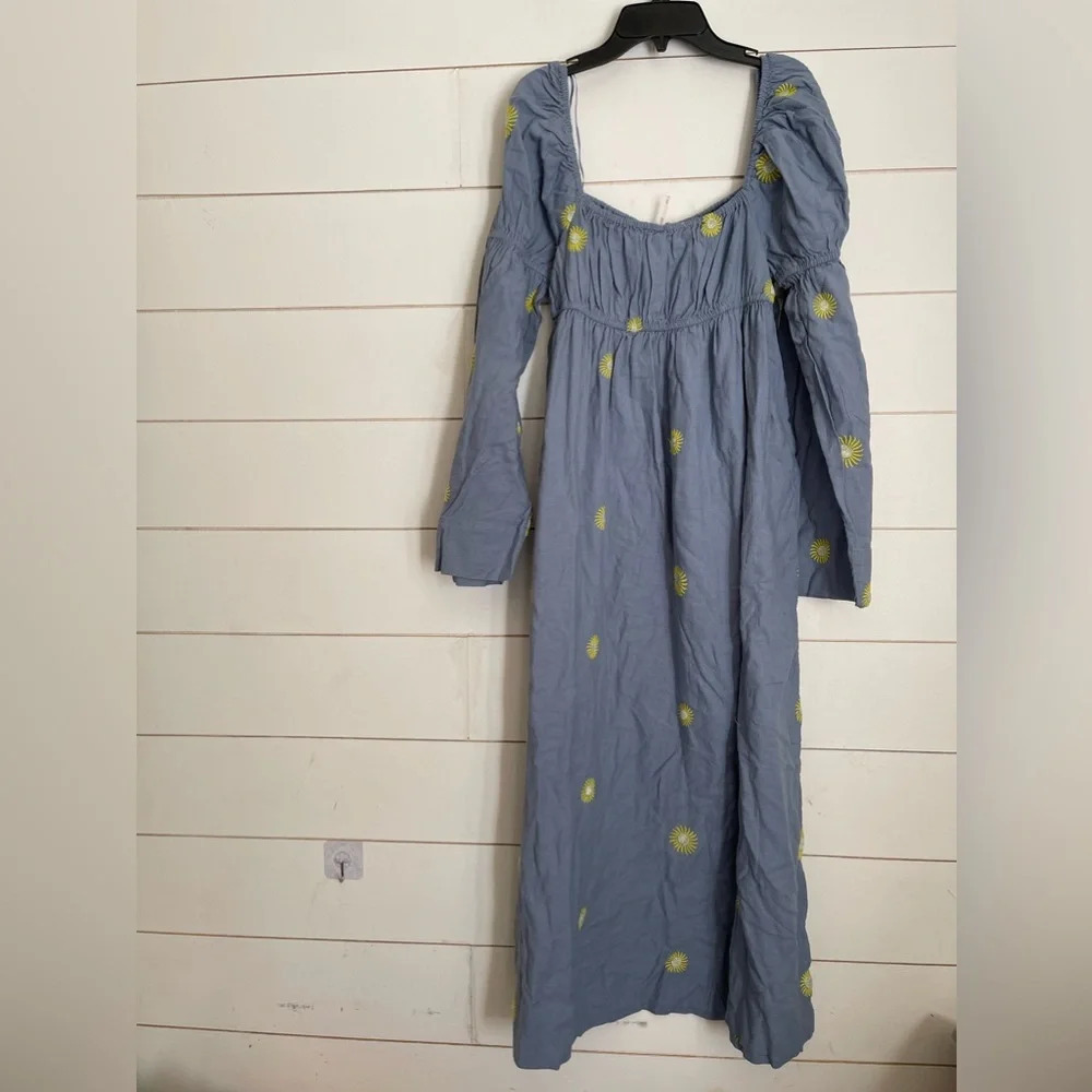 Free People Emory Embroidered MIDI Dress in Blue Combo - Picture 13 of 14
